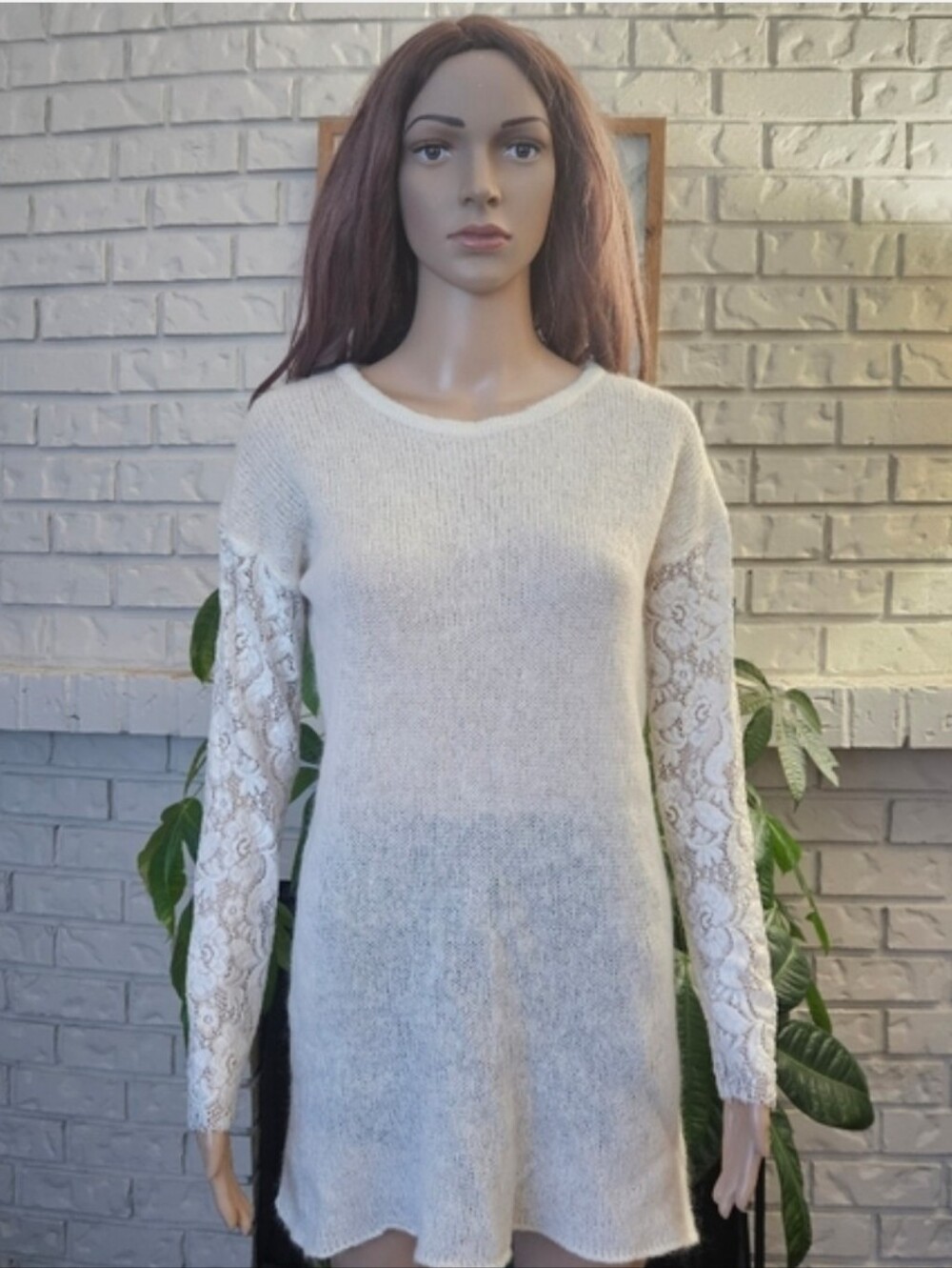 Hotel Particulier Cream Mohair Wool Sweater Dress Top Lace Long Sleeves